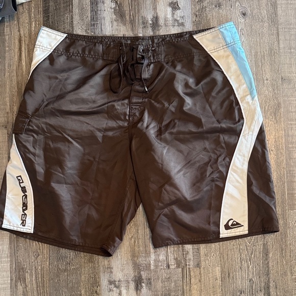 Quiksilver Brown and White Swim Shorts - Picture 1 of 5
